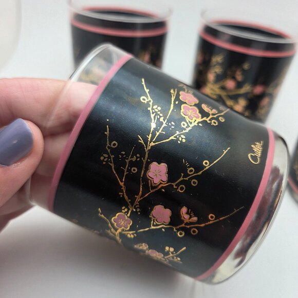 Vintage Cutler Glasses Japanese Pink Cherry Blossoms Mid-Century Modern Set of 4 - Picture 12 of 16